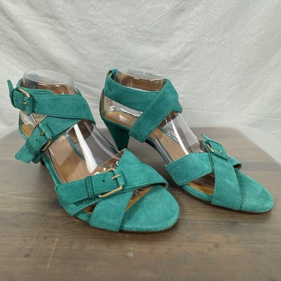 J.Crew Size 9 Lucca Suede Sandals Teal Style 37224 Made in Italy - Picture 2 of 13